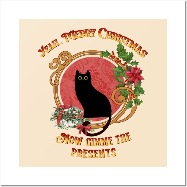 Grumpy black cat merry christmas, Festive black cat Wall Art by Catmaleon Design